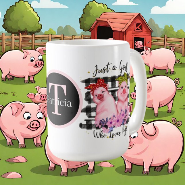 cute pig lovers girl add monogram coffee mug (Creator Uploaded)