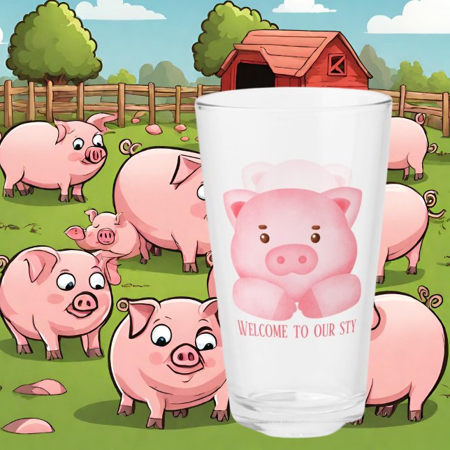 cute pig lovers welcome sty add text glass (Creator Uploaded)