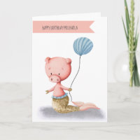 Cute Pig Mermaid with Balloon Birthday