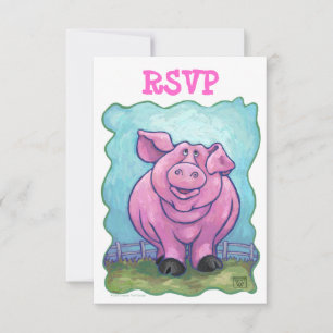 Cute Pig Party Centre RSVP Card