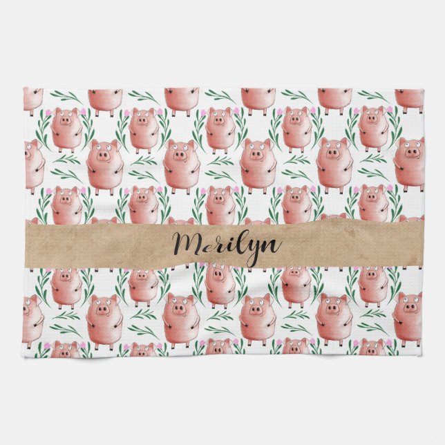Cute Pig Pattern Tea Towel – Farm Animal Kitchen  (Horizontal)