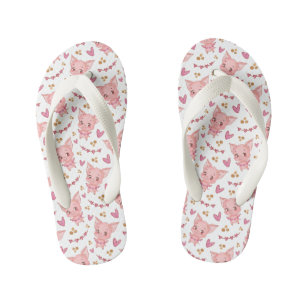 Cute Pig Pattern With Hearts Kid's Jandals