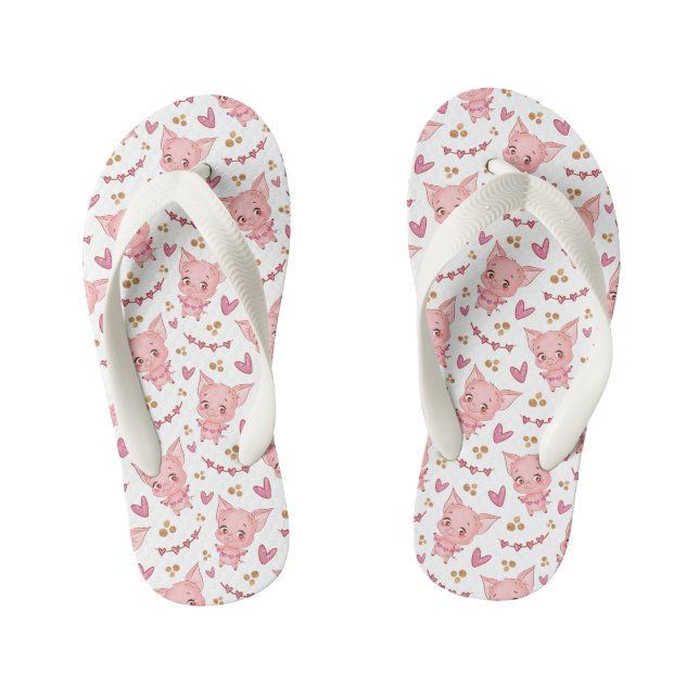 Cute Pig Pattern With Hearts Kid's Jandals (Footbed)