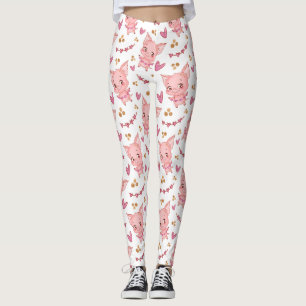 Cute Pig Pattern With Hearts Leggings