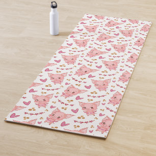 Cute Pig Pattern With Hearts Yoga Mat