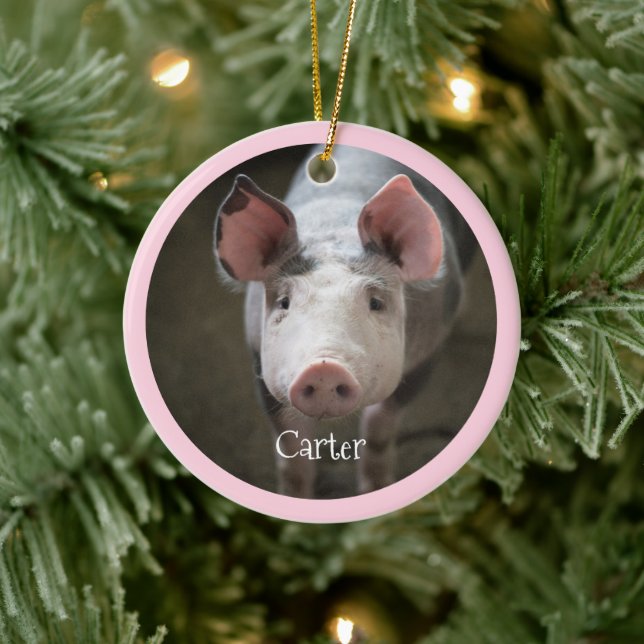 Cute Pig Personalised Ceramic Tree Decoration (Tree)