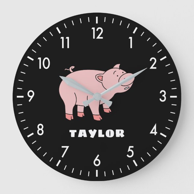 Cute Pig Personalised Custom Name Back To School Large Clock (Front)