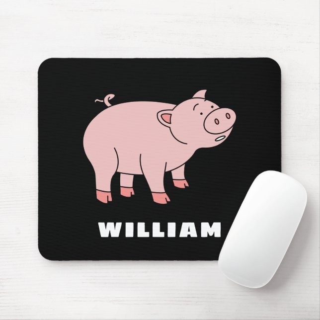 Cute Pig Personalised Custom Name Back To School Mouse Pad (With Mouse)