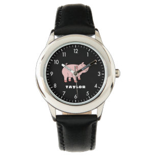 Cute Pig Personalised Custom Name Back To School Watch