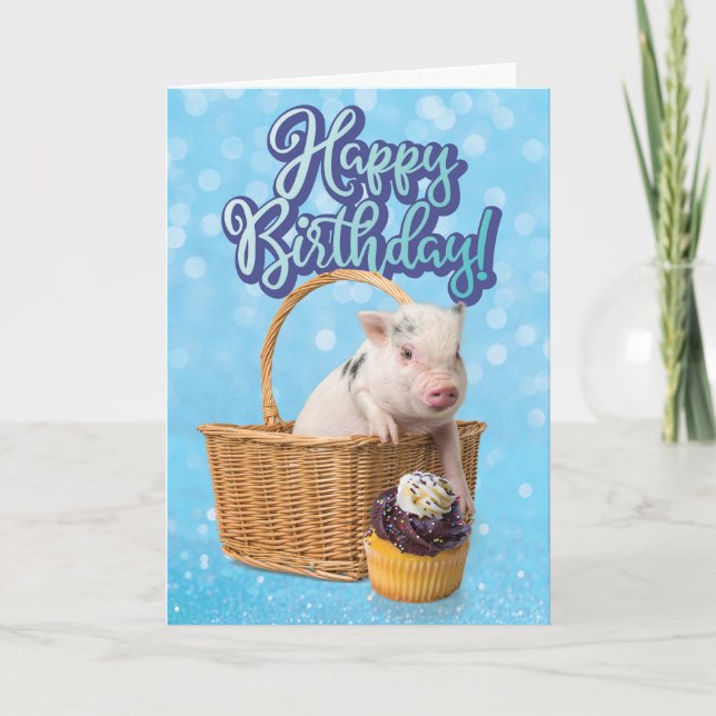 Cute Pig Pigging Out Birthday Card (Front)