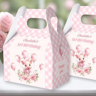 Cute Pig Pink Farm 1st Birthday  Favour Box