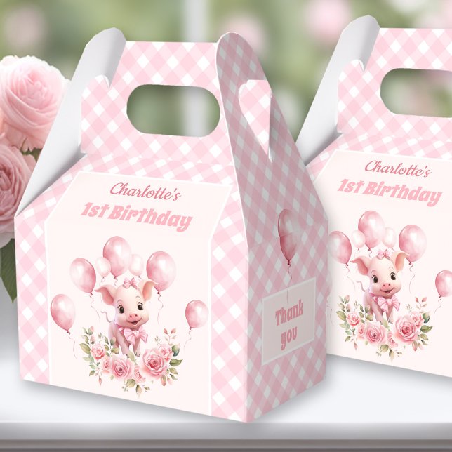 Cute Pig Pink Farm 1st Birthday  Favour Box (Pink Pig favor Box - You can choose from 3 sizes by clicking on the STYLE dropbox.)