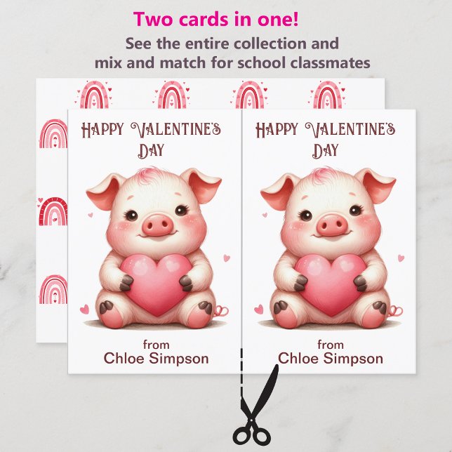 Cute Pig Pink Heart Kid's Valentine Classroom Card (Creator Uploaded)
