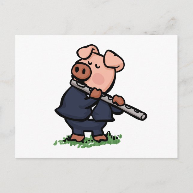 Cute Pig playing flute cartoon | choose back colou Postcard (Front)