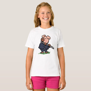 Cute Pig playing flute cartoon   choose back colou T-Shirt