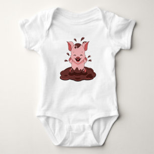 Cute Pig Playing In Mud Baby Bodysuit