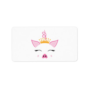 Cute Pig Princess With Crown on Return Address  Label