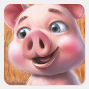 Cute Pig Square Sticker