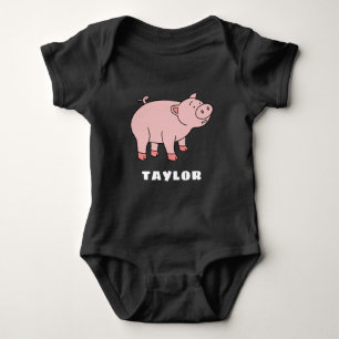 Cute Pig Unique Boy Personalised Custom Name Baby Bodysuit