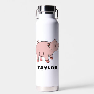 Cute Pig Unique Boy Personalised Custom Name Water Bottle