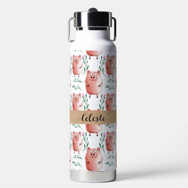 Cute Pig Water Bottle – Adorable Farm Animal Drink (Front)