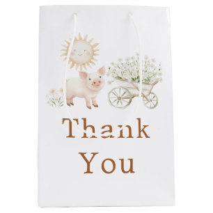 Cute Pig Wheelbarrow Baby Shower Baby Shower Medium Gift Bag
