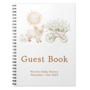 Cute Pig Wheelbarrow Baby Shower Guest Book