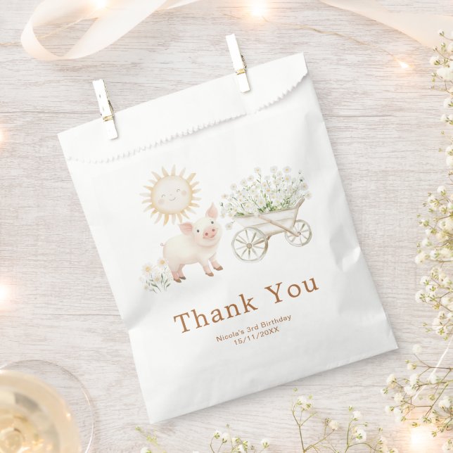Cute Pig Wheelbarrow Birthday Favour Bags (Clipped)