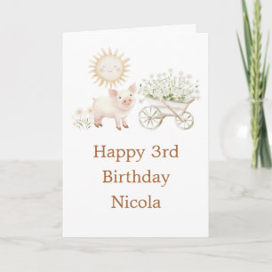 Cute Pig Wheelbarrow Birthday Party Card
