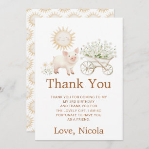 Cute Pig Wheelbarrow Birthday Thank You Card