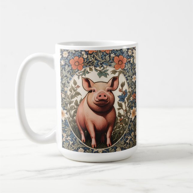 Cute Pig William Morris Inspired Coffee Mug (Left)