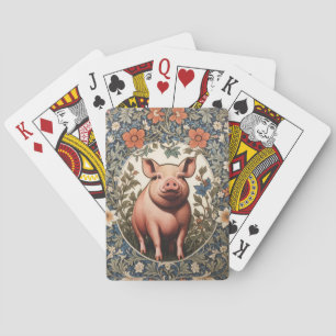 Cute Pig William Morris Inspired Playing Cards