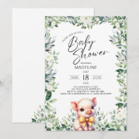 Cute Pig with Bow Baby Shower Invitation