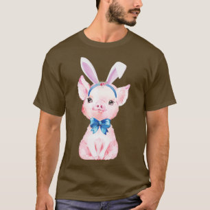 Cute Pig With Bunny Hairband Funny Easter Day Gift T-Shirt