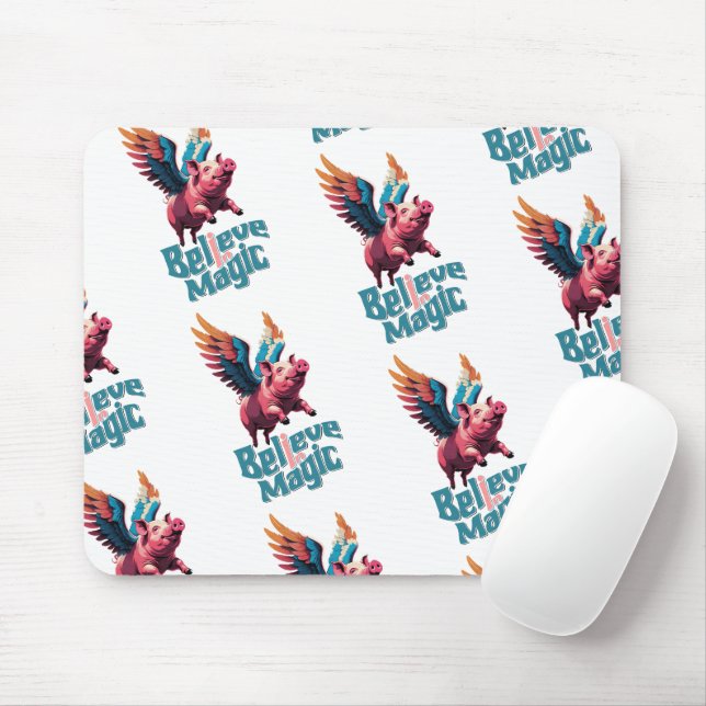 Cute Pig with Colourful wings | Believe in Magic  Mouse Pad (With Mouse)