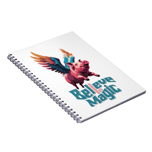 Cute Pig with Colourful wings | Believe in Magic  Notebook (Right Side)