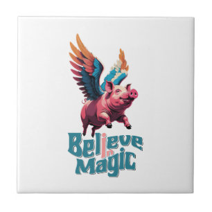 Cute Pig with Colourful wings Believe in Magic Tile
