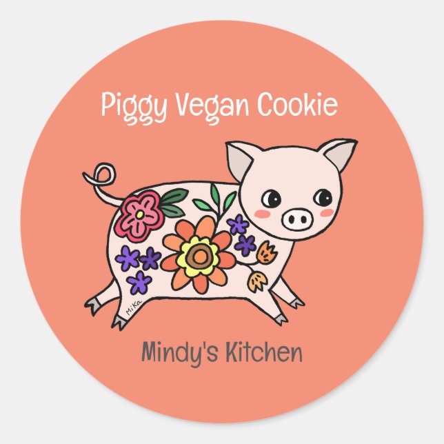 Cute Pig with Flowers Custom Baked Goods Sticker (Front)