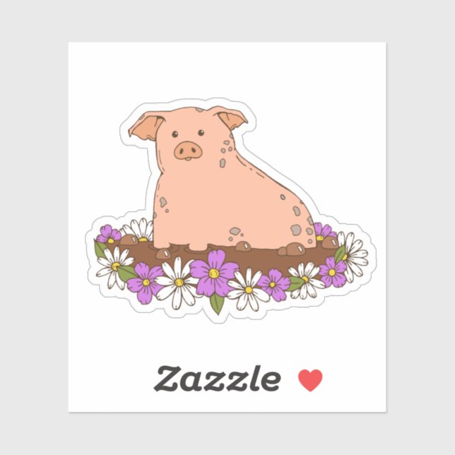 Cute Pig With Flowers Laptop Sticker (Sheet)