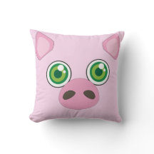 Cute pig with green eyes Pink Pillow