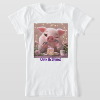 Cute Pig with Manicure and Cake –Pink Shine design T-Shirt