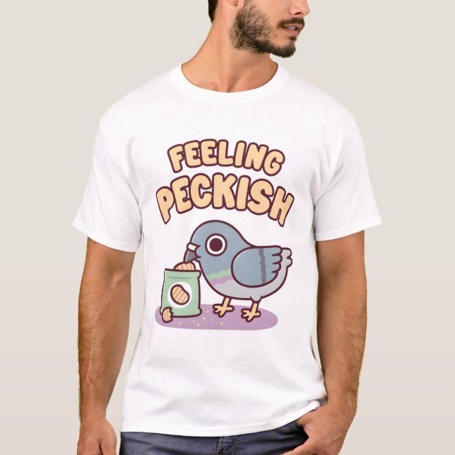 Cute Pigeon And Potato Chips Feeling Peckish T-Shirt (Front)