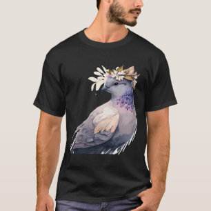 Cute Pigeon Dove Bird Flower Crown Pet Birds T-Shirt