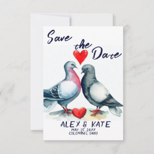 Cute Pigeons Wedding Save the Date Announcement