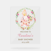 Cute Piggy Pig Pink Floral Baby Shower Welcome