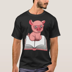 Cute Piggy Reading Books Cosy Literature  T-Shirt