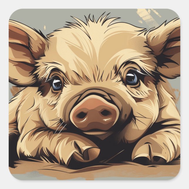 Cute piggy  square sticker (Front)