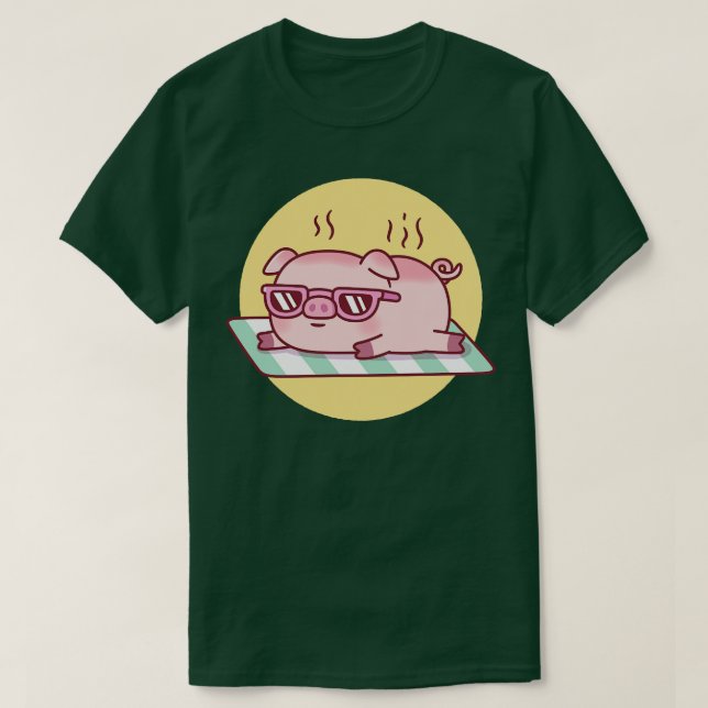 Cute Piggy With Sunglasses Gets Sunburned T-Shirt (Design Front)