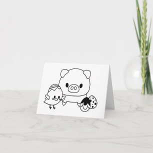 Cute Piglet and Chick (Chicken) PERSONALIZED Card