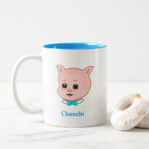 Cute Piglet Cartoon & Calligraphy Two-Tone Coffee Mug